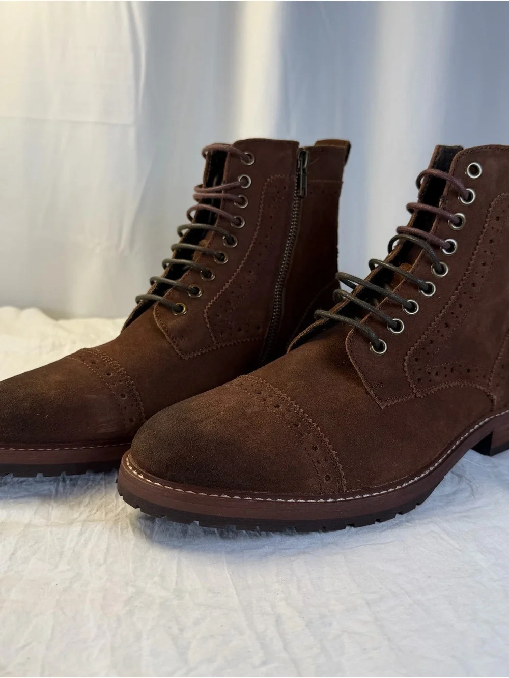 Aston Grey Kongal Men's sz9.5 Brown Suede Leather Cap-Toe Lace-Up AnkleBoots NEW